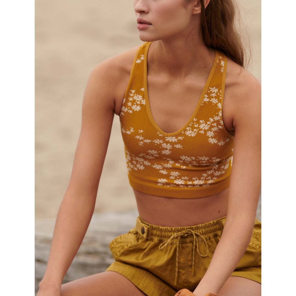 NWT FP Movement Free Throw Jacquard Crop Tank / Honey Mallow Floral